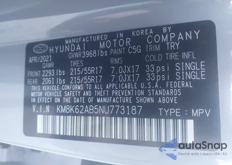 2022 Hyundai Kona Sel z USA, uszkodzony, nr VIN KM8K62AB5NU773187